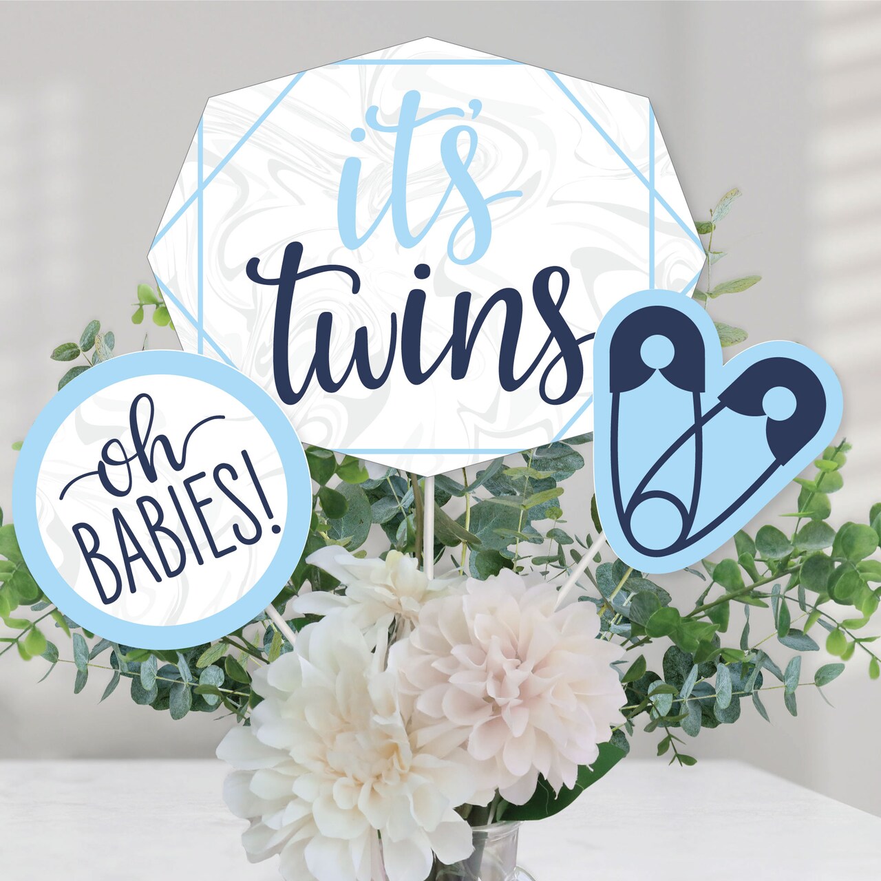 Big Dot of Happiness It's Twin Boys - Blue Twins Baby Shower Centerpiece Sticks - Table Toppers - Set of 15